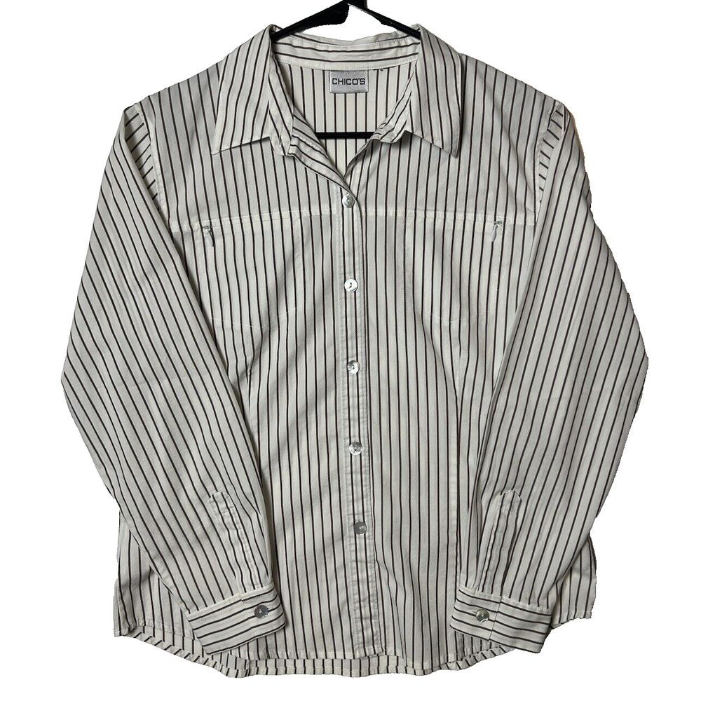 Chico's Long Sleeve Button Up Striped Shirt Women's Size/Care Tag Missing-241
